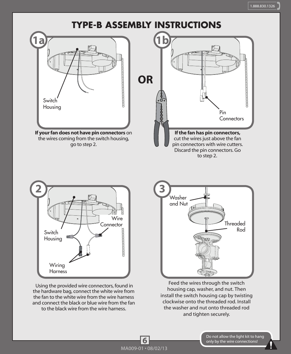 Or 1a 1b, 6type-b assembly instructions | Hunter 99098, 99099 3 CFL Bowl Light Kit User Manual | Page 6 / 8