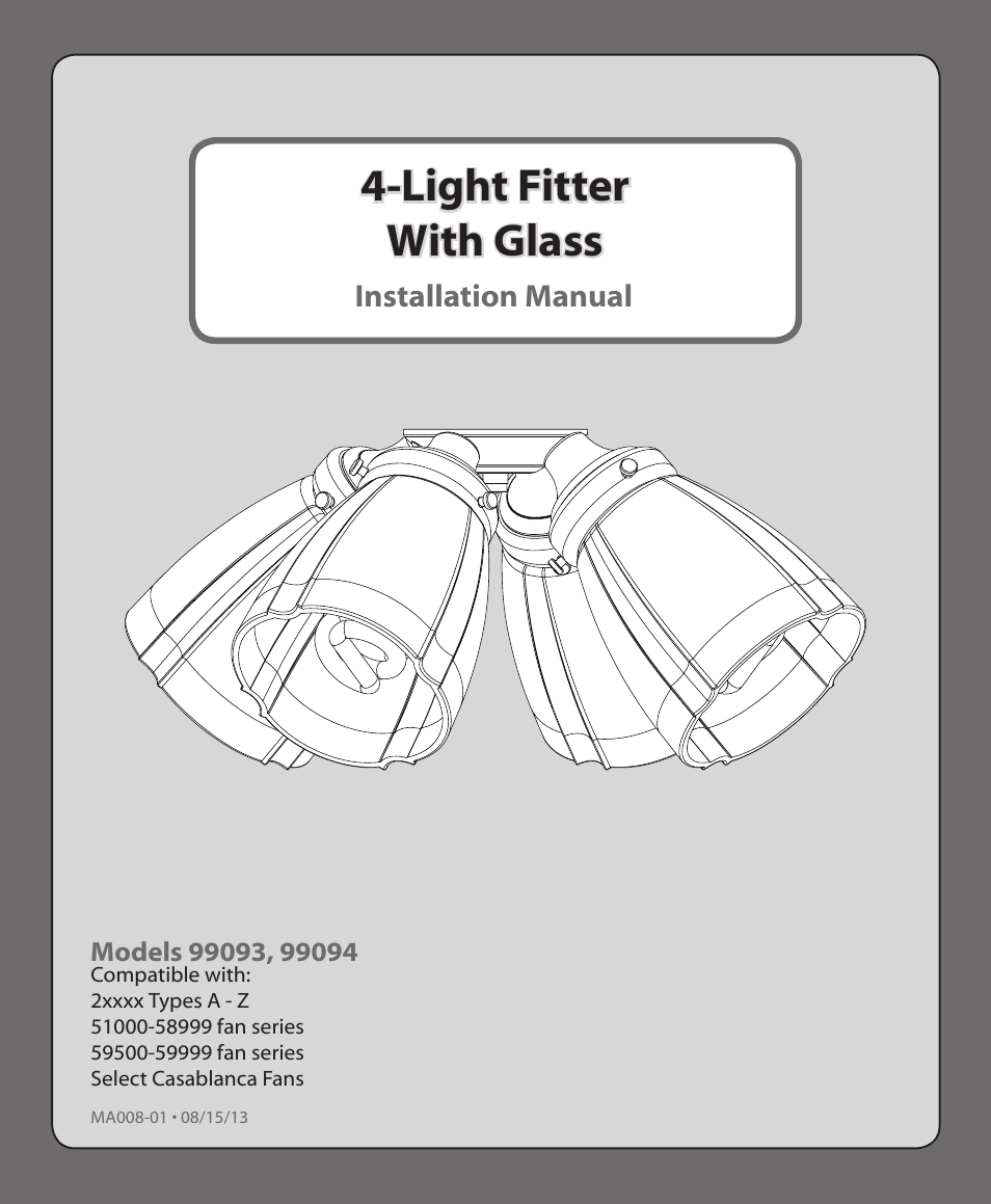 Hunter 99093, 99094 4-Light Fitter With Glass User Manual | 10 pages