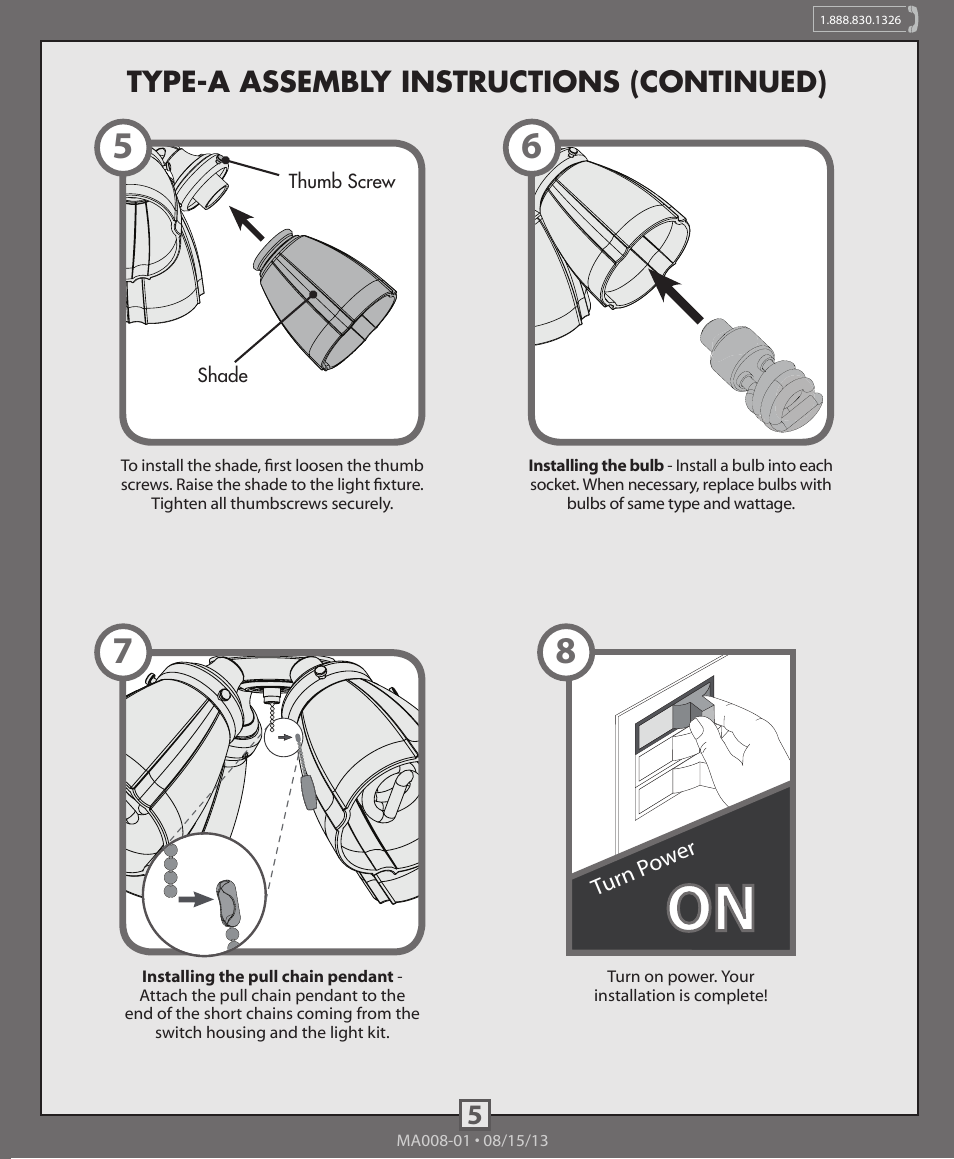 5type-a assembly instructions (continued) | Hunter 99093, 99094 4-Light Fitter With Glass User Manual | Page 5 / 10