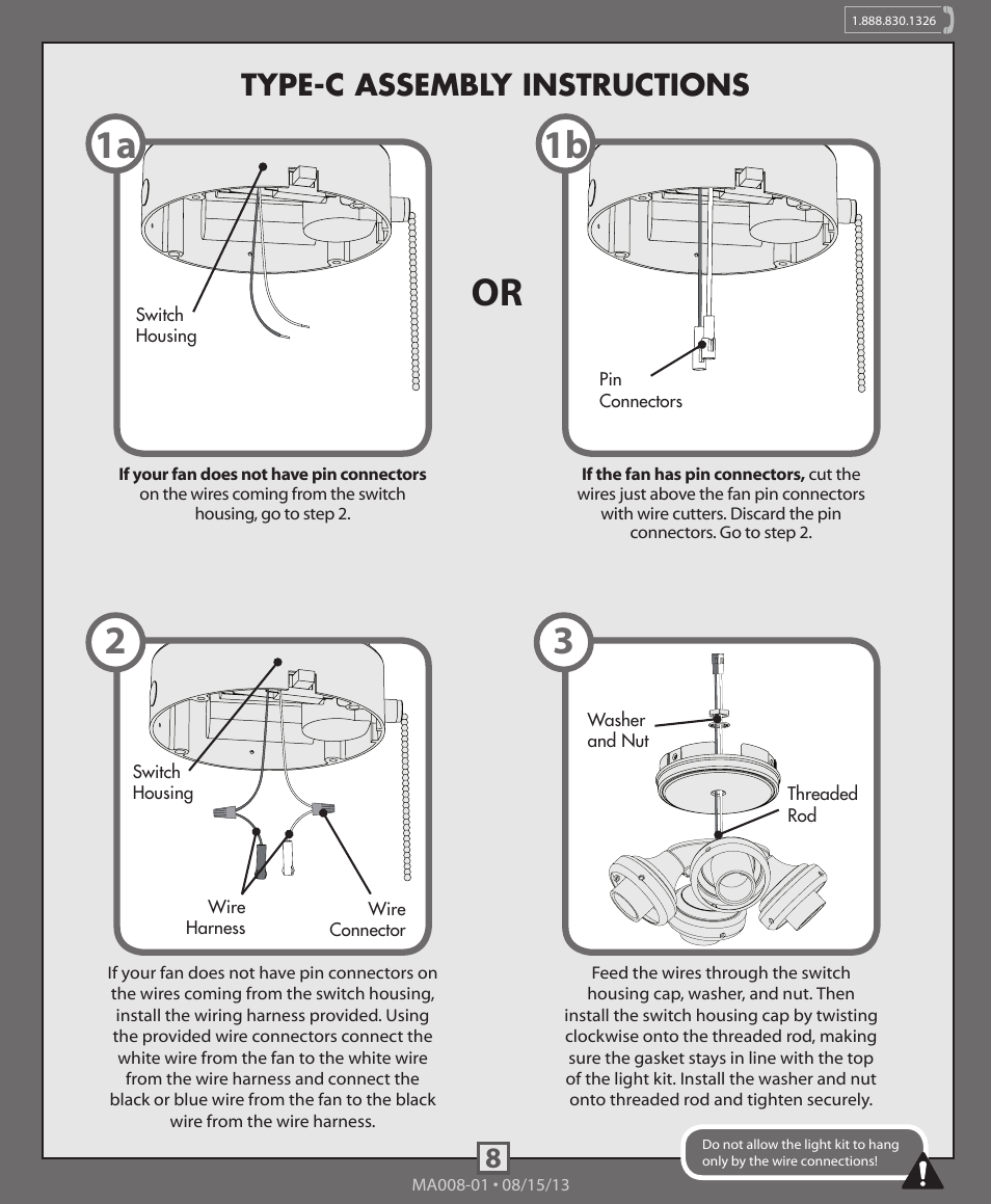 Type-c assembly instructions | Hunter 99093, 99094 4-Light Fitter With Glass User Manual | Page 8 / 10