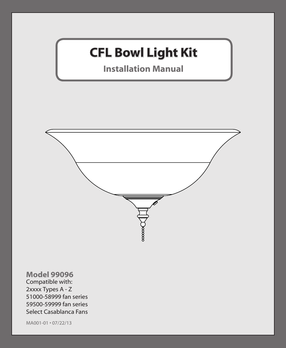 Hunter 99096 CFL Bowl Light Kit User Manual | 10 pages