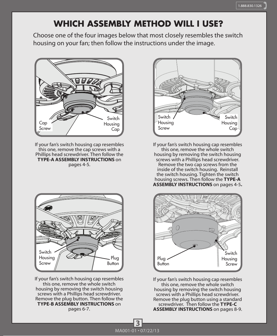 Which assembly method will i use | Hunter 99096 CFL Bowl Light Kit User Manual | Page 3 / 10