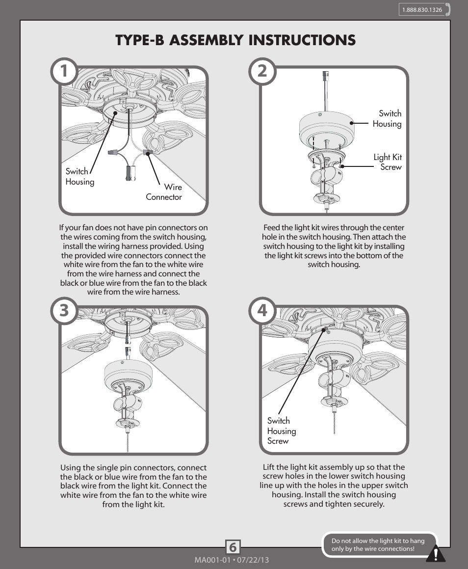 6type-b assembly instructions | Hunter 99096 CFL Bowl Light Kit User Manual | Page 6 / 10
