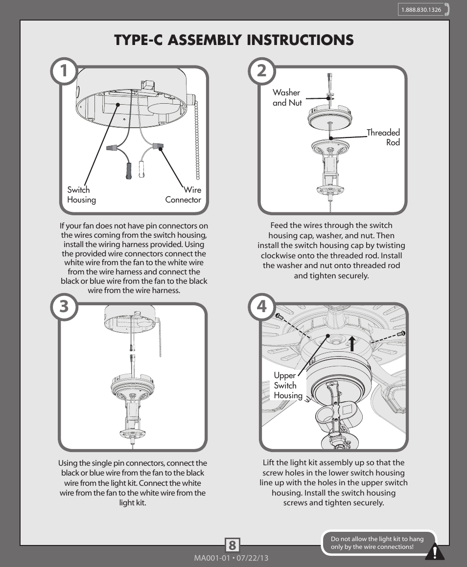 Type-c assembly instructions | Hunter 99096 CFL Bowl Light Kit User Manual | Page 8 / 10