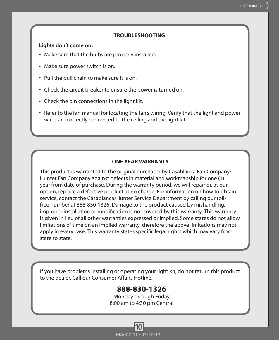 Hunter 99050, 99051,99052, 99053, 99054, 99055 Decorative Low Profile Integrated Kit User Manual | Page 10 / 10