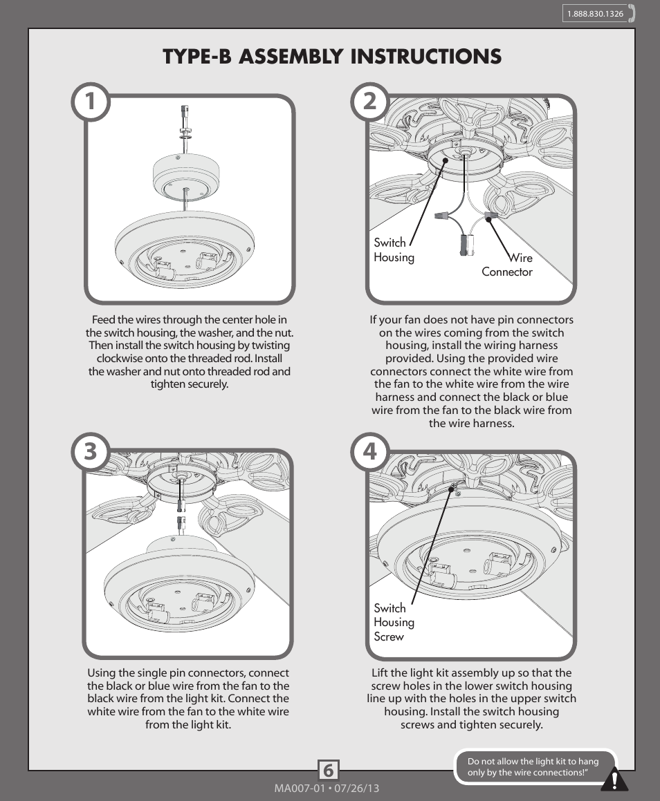 Type-b assembly instructions | Hunter 99050, 99051,99052, 99053, 99054, 99055 Decorative Low Profile Integrated Kit User Manual | Page 6 / 10