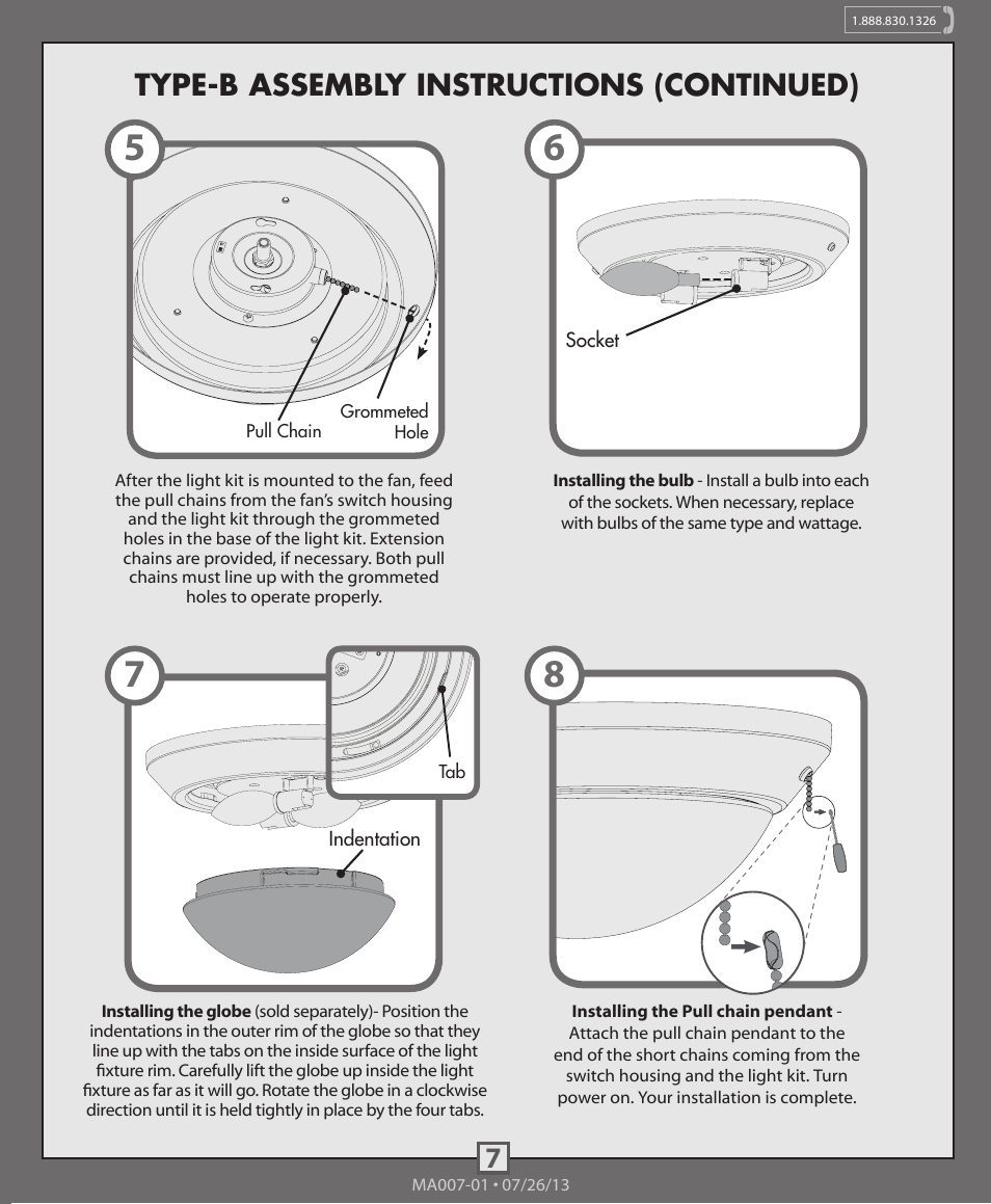 Type-b assembly instructions (continued) | Hunter 99050, 99051,99052, 99053, 99054, 99055 Decorative Low Profile Integrated Kit User Manual | Page 7 / 10