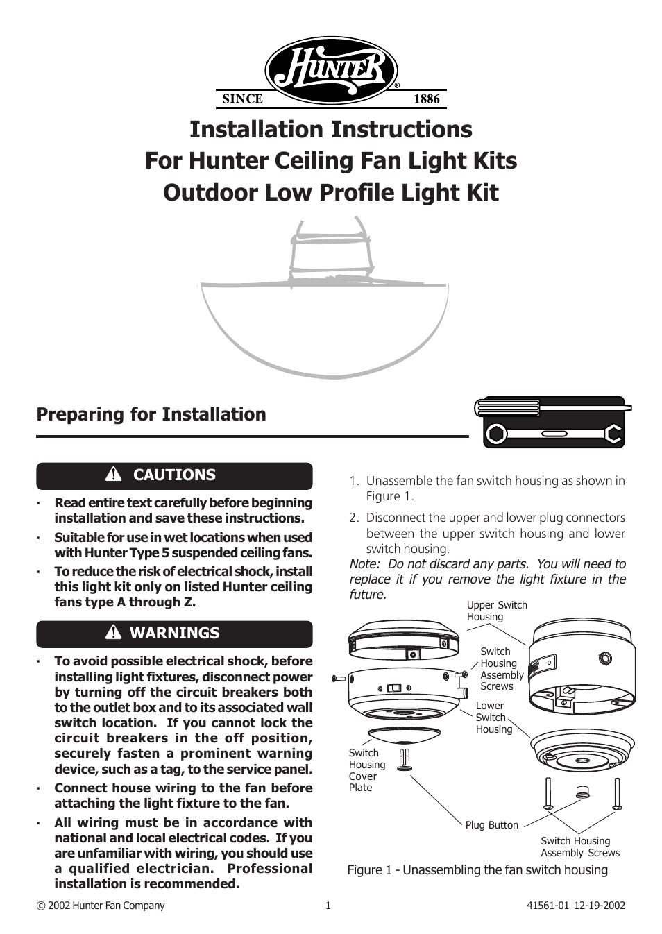 Hunter 28388 Outdoor Globe Light Kit User Manual | 2 pages