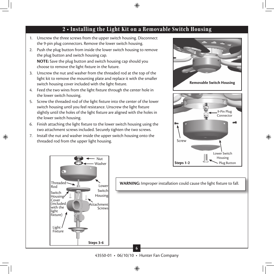 Hunter 28568 Swirled Marble Dual Use Bowl Light Kit User Manual | Page 6 / 12
