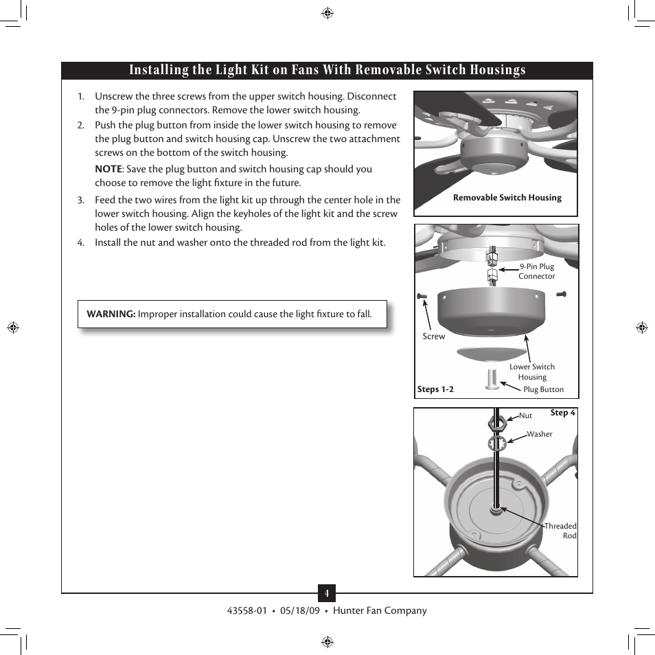 Hunter 28129 Four-Light White Straight Arm Fitter User Manual | Page 4 / 10