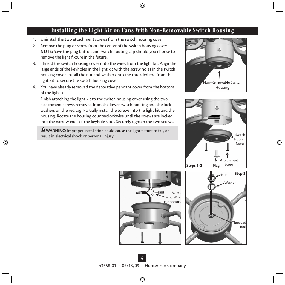 Hunter 28129 Four-Light White Straight Arm Fitter User Manual | Page 6 / 10