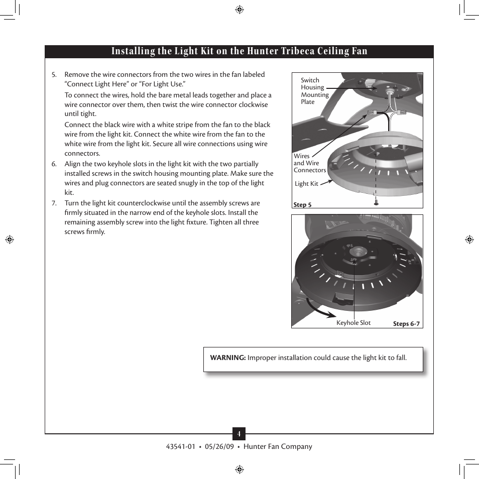 Hunter 26167, 26168, 26169 Tribeca Light Kit User Manual | Page 4 / 5
