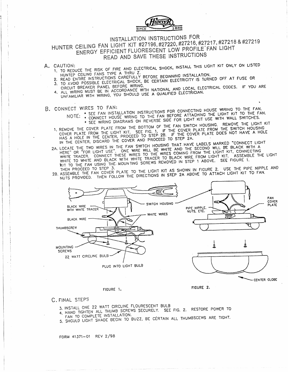 Hunter 25271 Globe Fitter User Manual | 2 pages