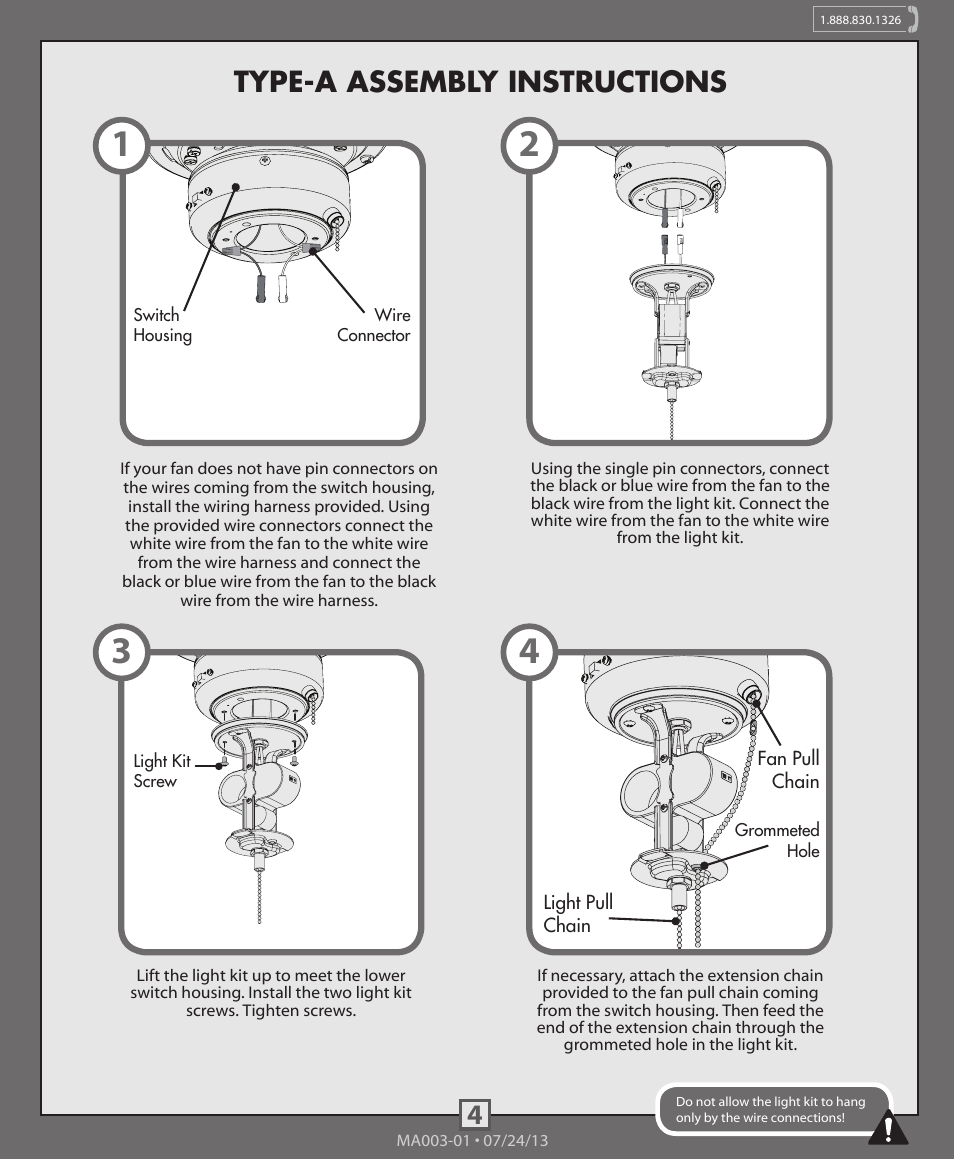 Type-a assembly instructions | Hunter 99023 Bowl Light Fitter User Manual | Page 4 / 10