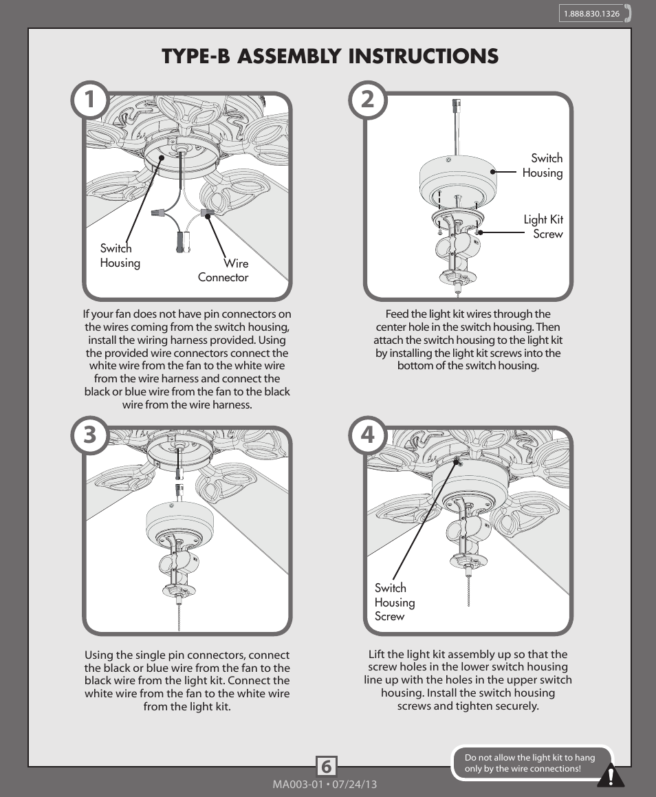 6type-b assembly instructions | Hunter 99023 Bowl Light Fitter User Manual | Page 6 / 10