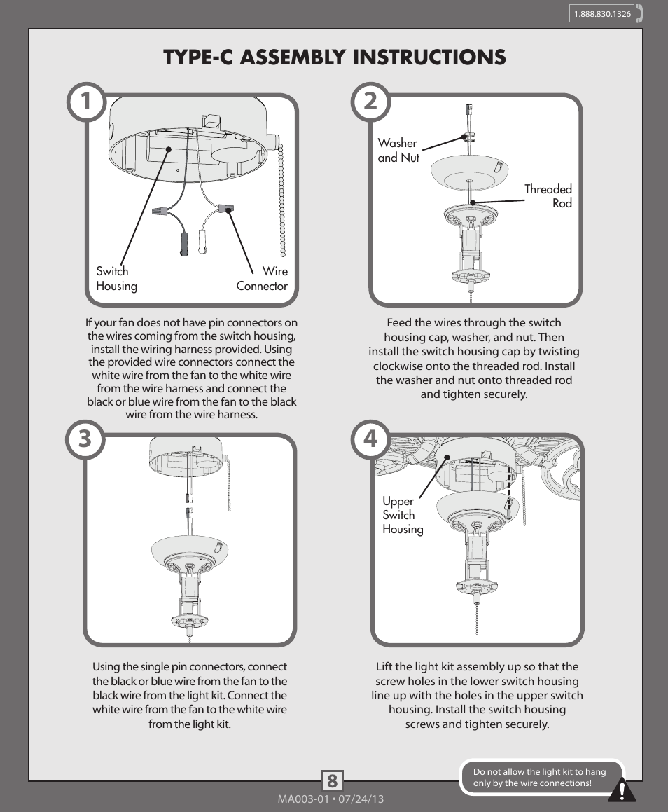 Type-c assembly instructions | Hunter 99023 Bowl Light Fitter User Manual | Page 8 / 10