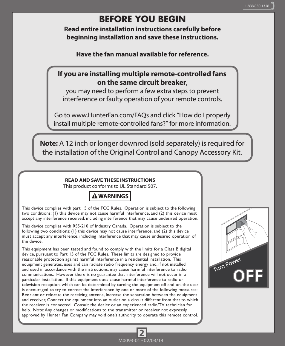 Before you begin | Hunter 99179, 99180, 99181 Original Accessory Control and Canopy Kit User Manual | Page 2 / 10