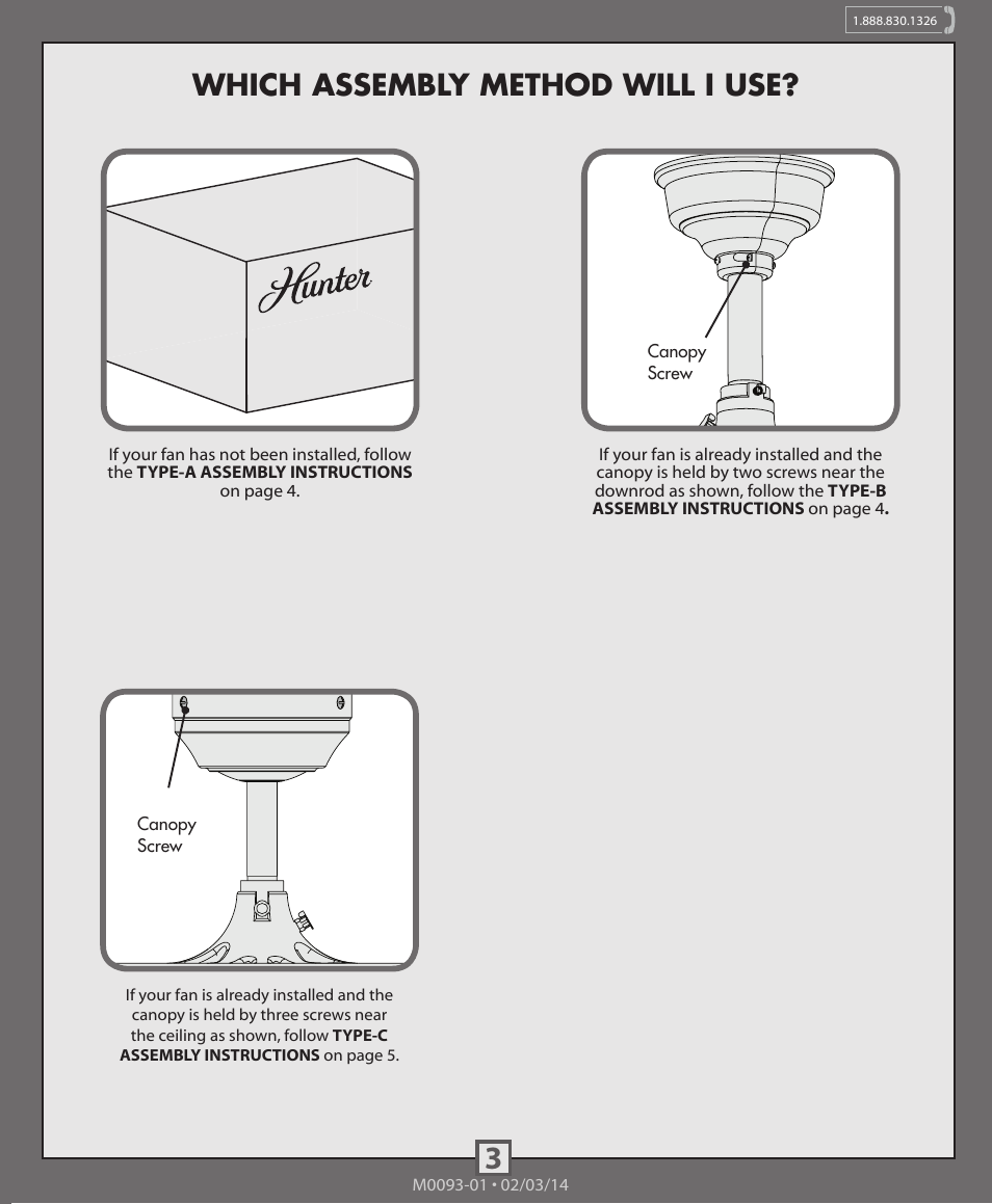 Which assembly method will i use | Hunter 99179, 99180, 99181 Original Accessory Control and Canopy Kit User Manual | Page 3 / 10