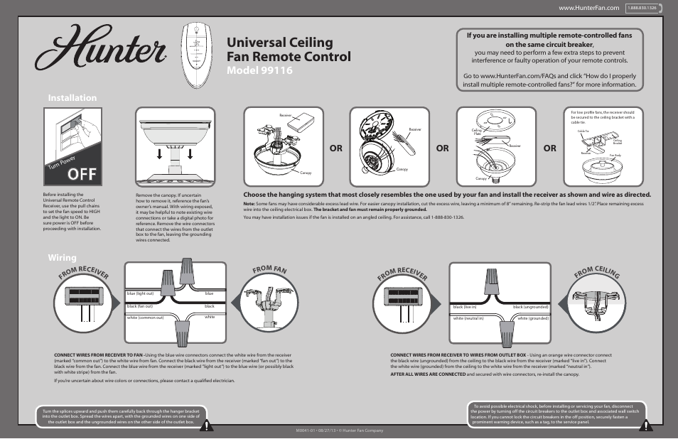 Hunter 99116 Universal User Manual | 2 pages