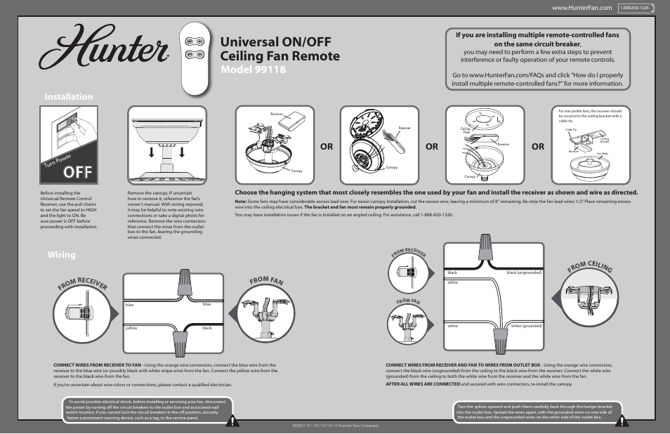 Hunter 99118 Basic On/Off Handheld User Manual | 2 pages