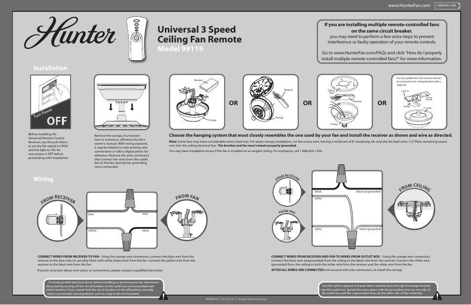 Hunter 99119 Fan/Light Universal Handheld User Manual | 2 pages
