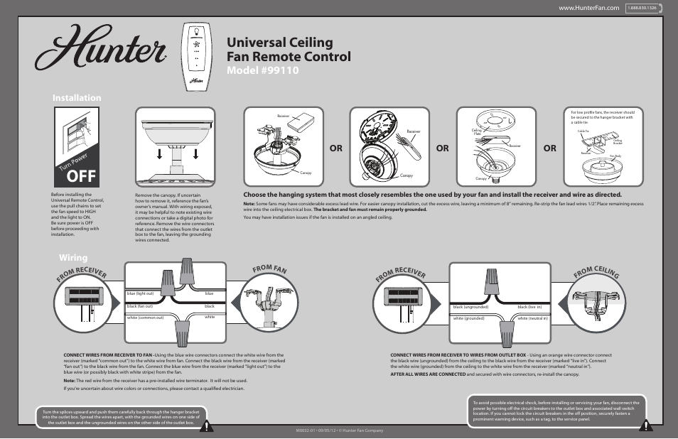 Hunter 99110 Three Speed Control User Manual | 2 pages