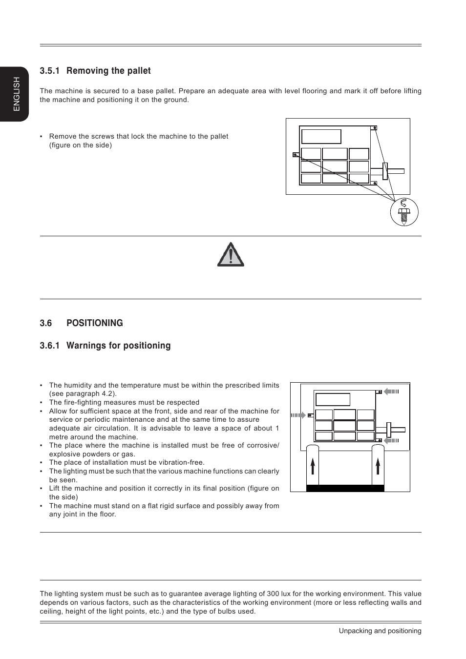 1 removing the pallet, 6 positioning 3.6.1 warnings for positioning, English | CEMB USA ER85 Installation Manual User Manual | Page 8 / 12