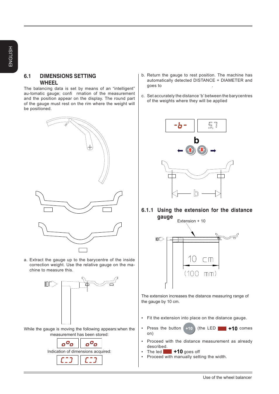 Use of the wheel balancer, 1 using the extension for the distance gauge, 1 dimensions setting wheel | CEMB USA K22 User Manual User Manual | Page 10 / 20