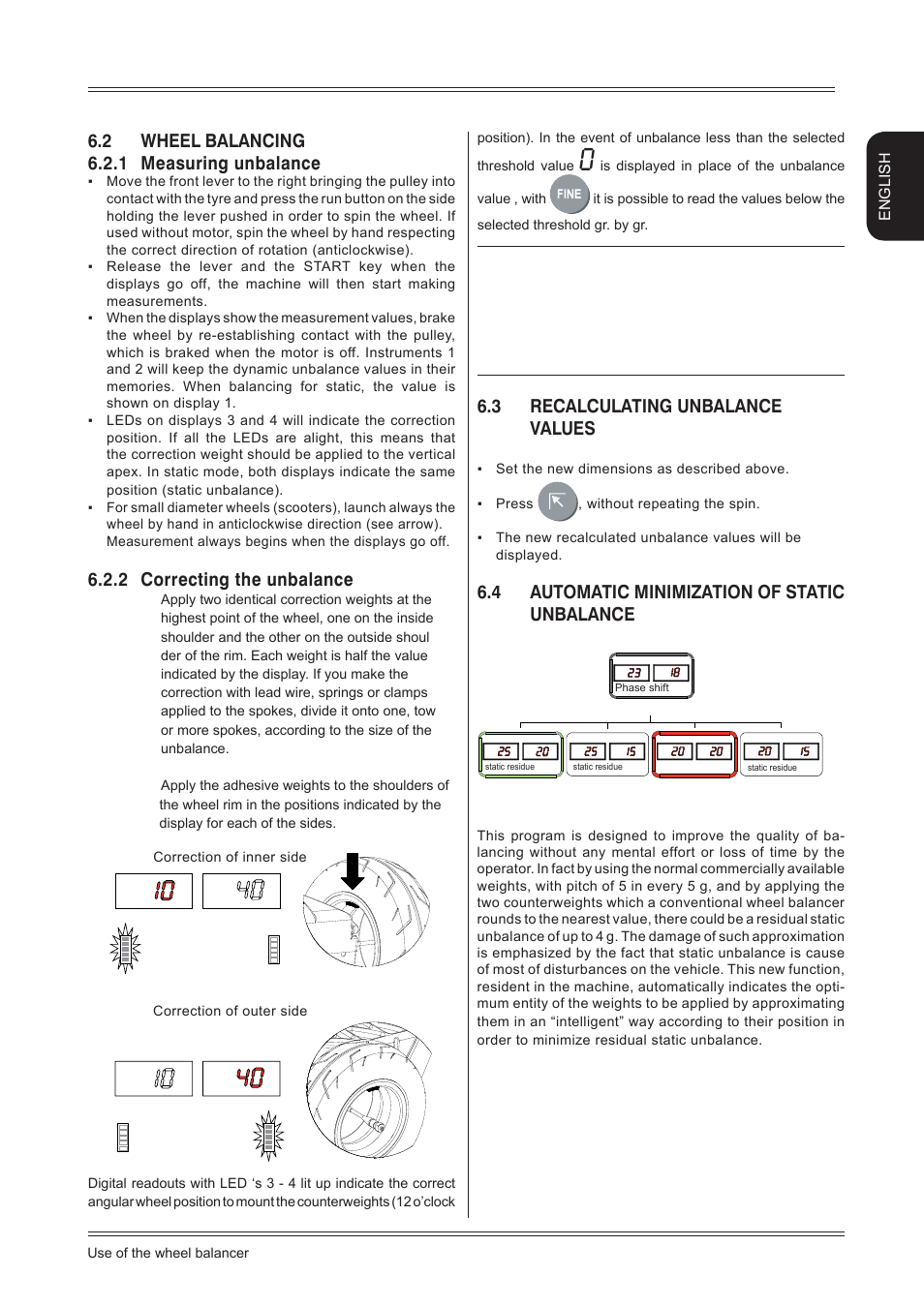 2 wheel balancing 6.2.1 measuring unbalance, 2 correcting the unbalance, 3 recalculating unbalance values | 4 automatic minimization of static unbalance, English | CEMB USA K22 User Manual User Manual | Page 11 / 20