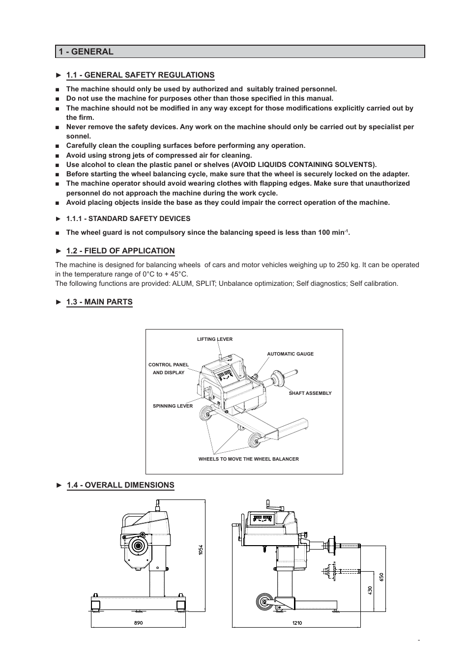 1 - general, I 0677, 1 - general safety regulations | 2 - field of application, 3 - main parts, Overall dimensions | CEMB USA C206 User Manual User Manual | Page 3 / 16