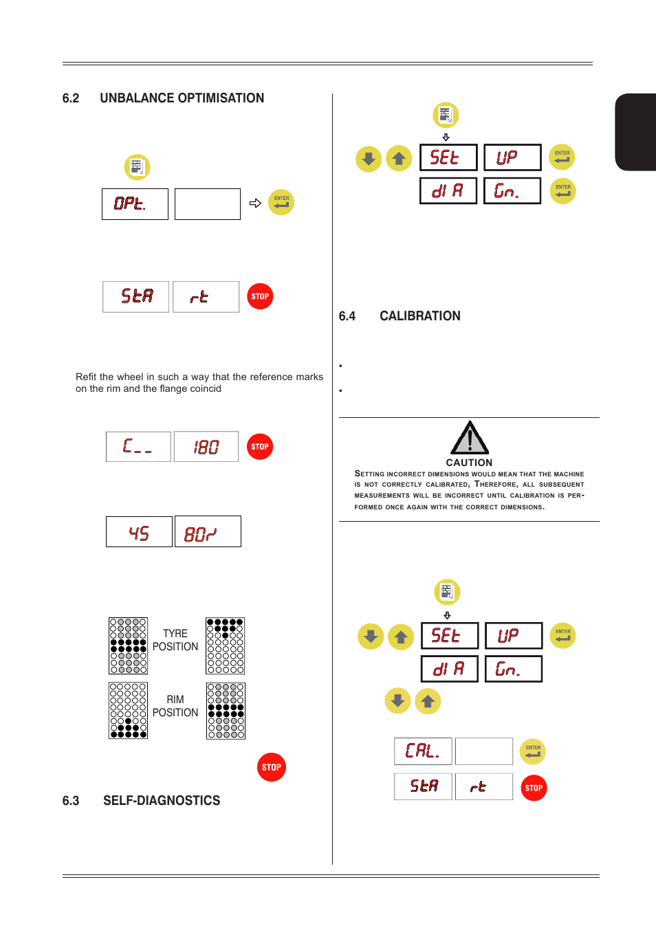 2 unbalance optimisation, 3 self-diagnostics, 4 calibration | English, Tyre position rim position | CEMB USA C212 User Manual User Manual | Page 13 / 20