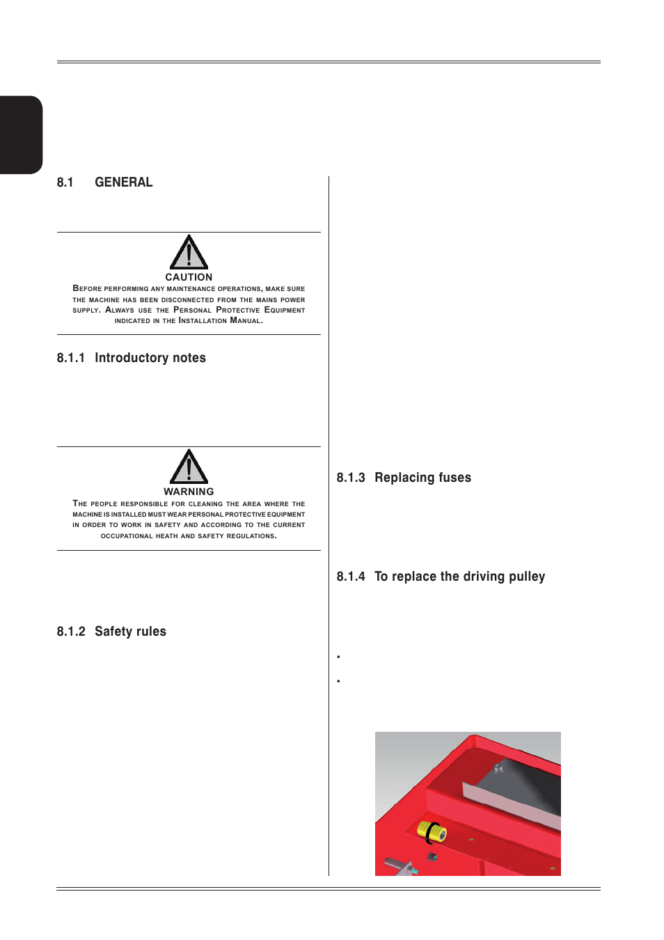 Maintenance, 1 general, 2 safety rules | 3 replacing fuses, 4 to replace the driving pulley, English | CEMB USA C212 User Manual User Manual | Page 18 / 20