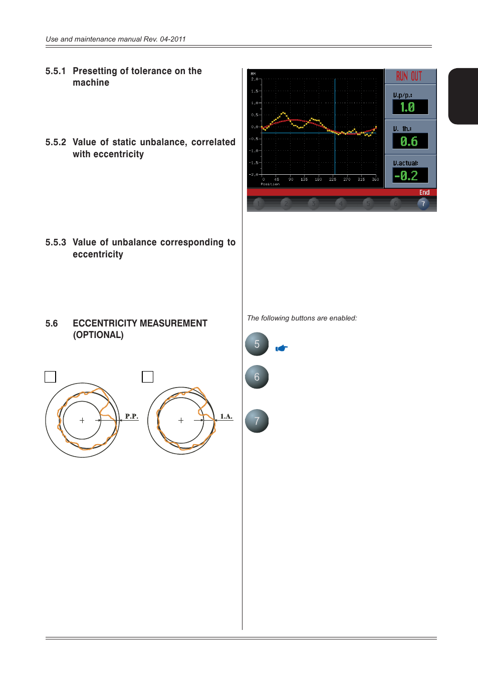 1 presetting of tolerance on the machine, 3 value of unbalance corresponding to eccentricity, 6 eccentricity measurement (optional) | CEMB USA C218 User Manual User Manual | Page 15 / 24