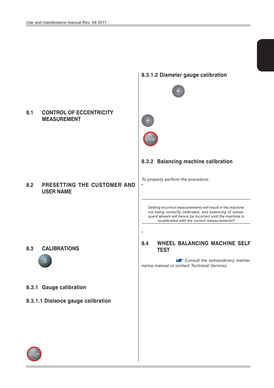 Special calibrations and functions, 1 control of eccentricity measurement, 2 presetting the customer and user name | 3 calibrations, 2 diameter gauge calibration, 2 balancing machine calibration, 4 wheel balancing machine self test | CEMB USA C218 User Manual User Manual | Page 19 / 24