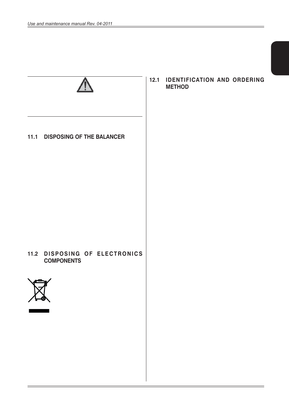 Disposal 12, Spare parts, Attached documentation | 1 disposing of the balancer, 1 identification and ordering method | CEMB USA C218 User Manual User Manual | Page 23 / 24