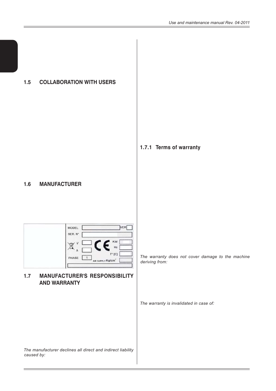 5 collaboration with users, 6 manufacturer, 7 manufacturer's responsibility and warranty | 1 terms of warranty | CEMB USA C218 User Manual User Manual | Page 4 / 24