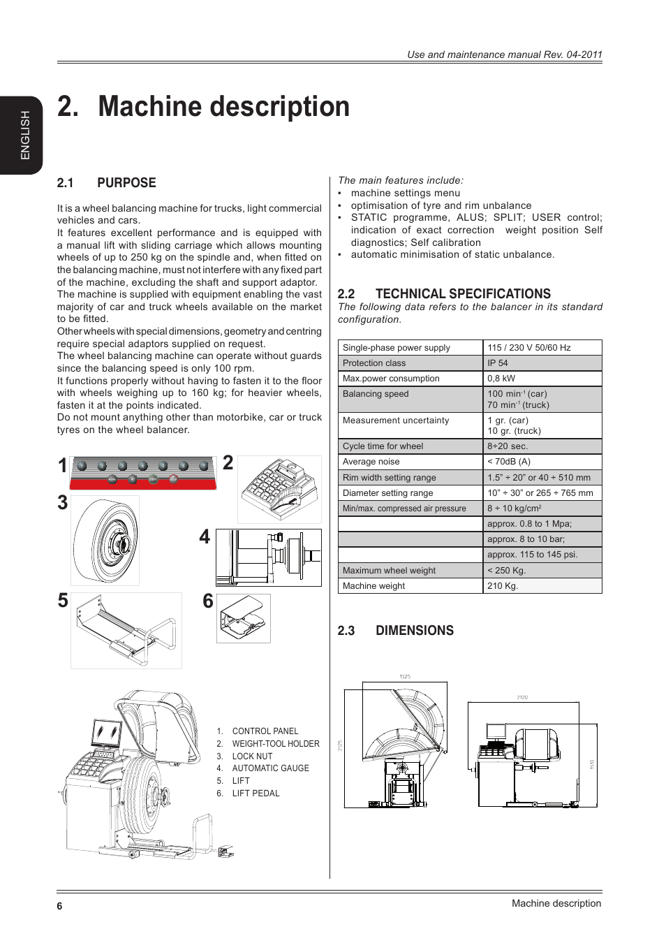 Machine description, 1 purpose, 2 technical specifications | 3 dimensions | CEMB USA C218 User Manual User Manual | Page 6 / 24