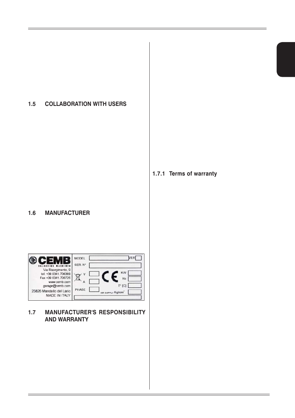 5 collaboration with users, 6 manufacturer, 7 manufacturer's responsibility and warranty | 1 terms of warranty | CEMB USA K10 User Manual User Manual | Page 3 / 16