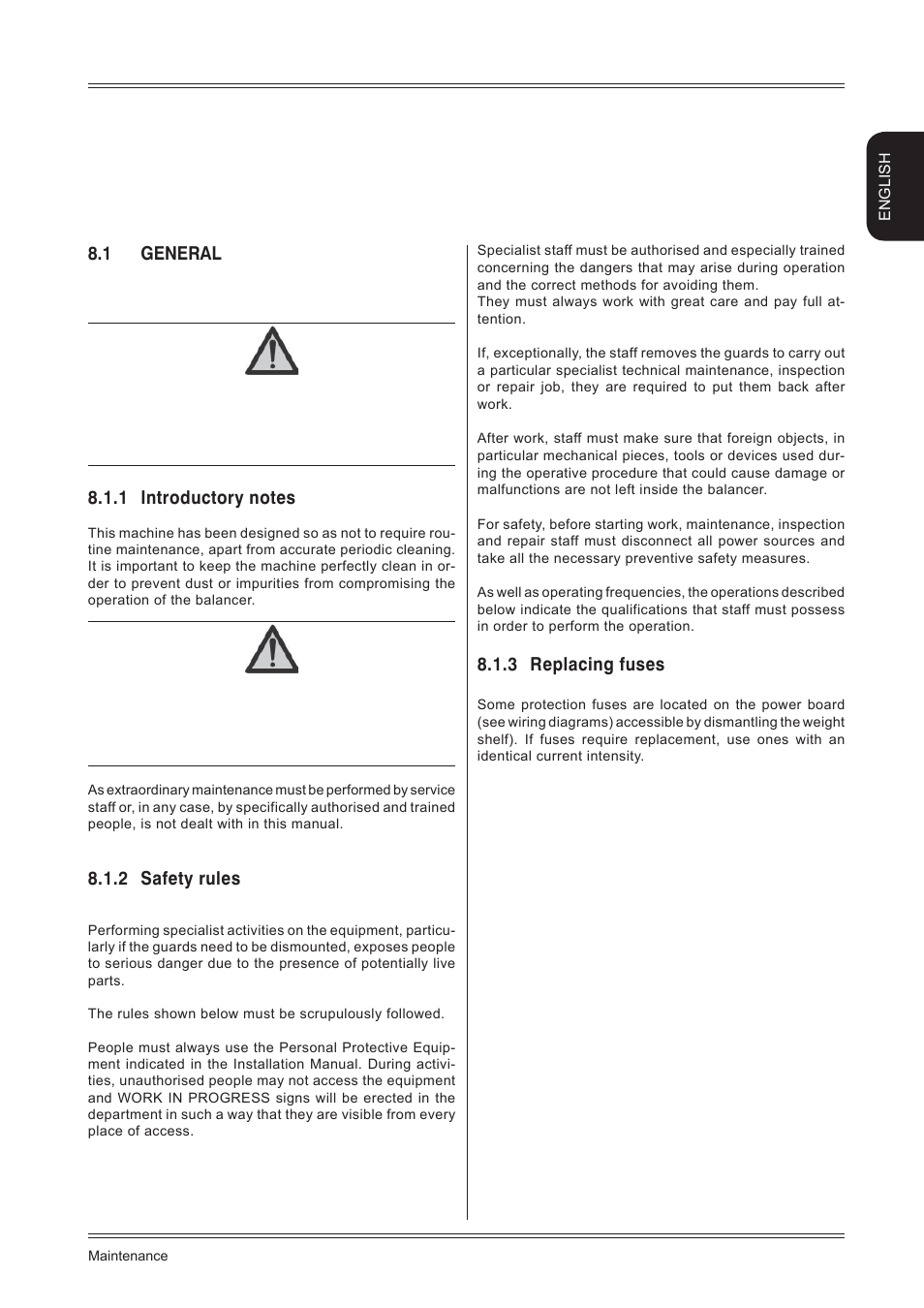 Maintenance, 1 general, 2 safety rules | 3 replacing fuses, English | CEMB USA K8 User Manual | Page 17 / 18