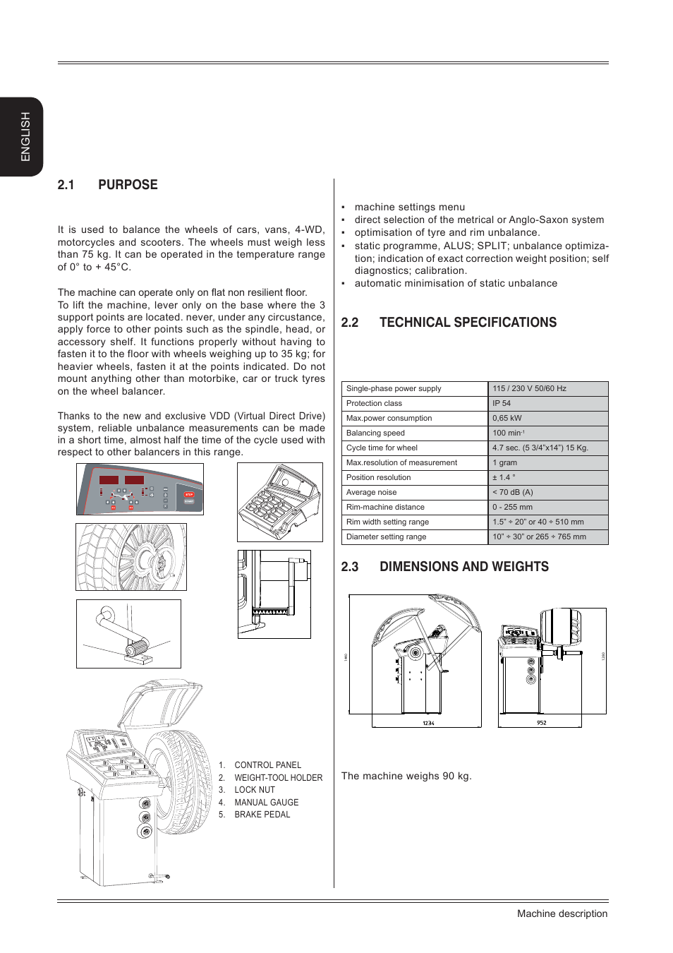 Machine description, 1 purpose, 2 technical specifications | 3 dimensions and weights | CEMB USA K8 User Manual | Page 6 / 18