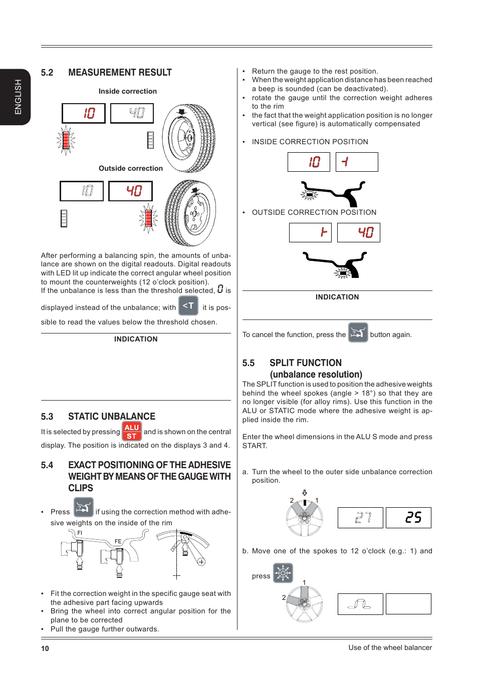 2 measurement result, 3 static unbalance, 5 split function (unbalance resolution) | CEMB USA K9 User Manual | Page 10 / 20