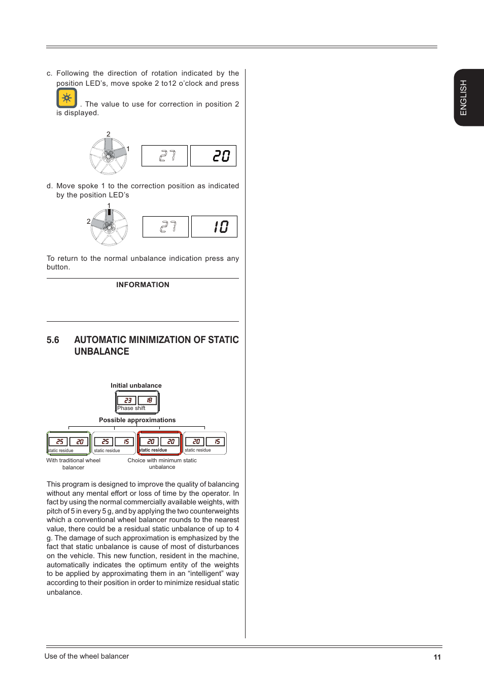 6 automatic minimization of static unbalance, English | CEMB USA K11 User Manual User Manual | Page 11 / 20