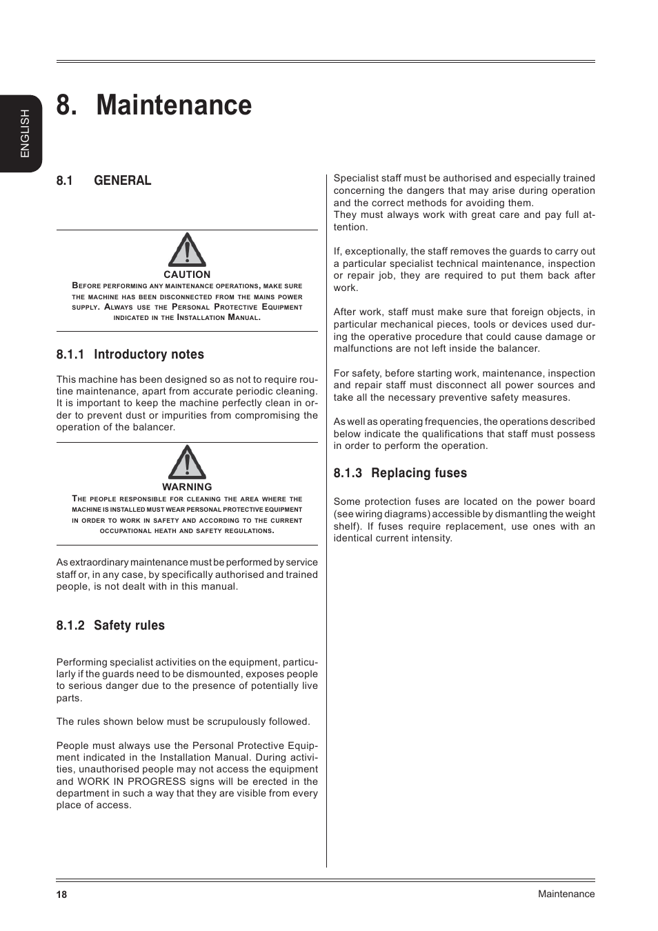 Maintenance, 1 general, 2 safety rules | 3 replacing fuses, English | CEMB USA K11 User Manual User Manual | Page 18 / 20