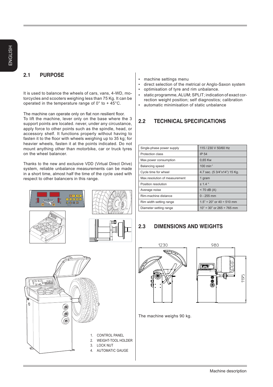 Machine description, 1 purpose, 2 technical specifications | 3 dimensions and weights | CEMB USA K11 User Manual User Manual | Page 6 / 20