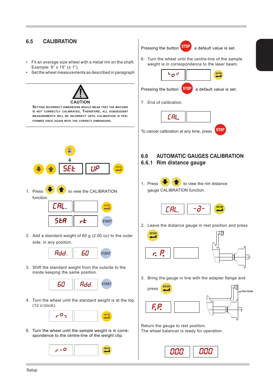 5 calibration, 6 automatic gauges calibration, 1 rim distance gauge | English | CEMB USA C71_2 SE evo (B) User Manual | Page 17 / 24