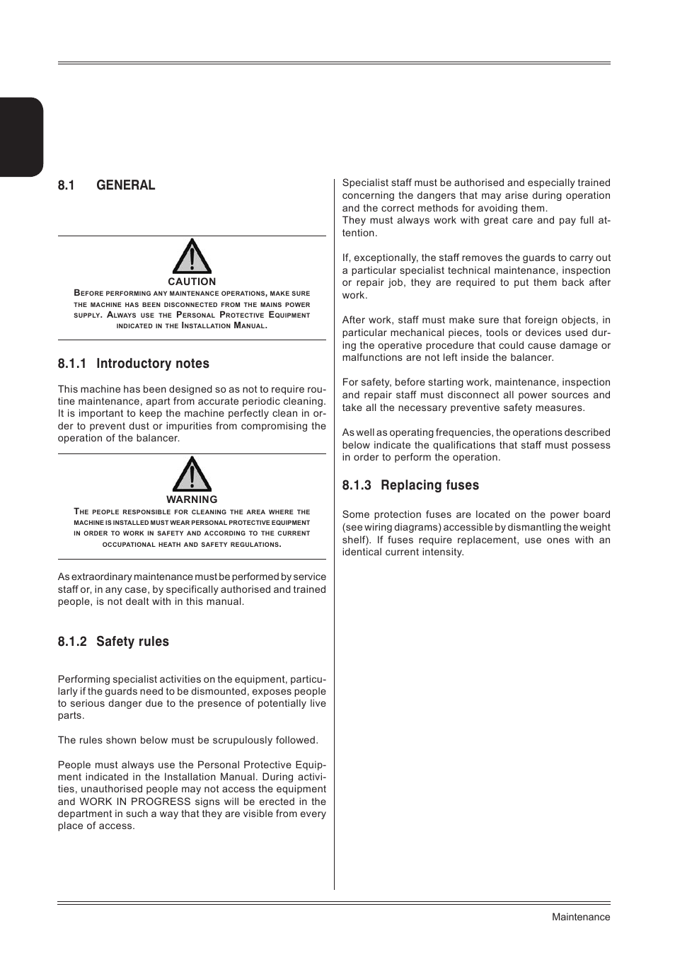 Maintenance, 1 general, 1 introductory notes | 2 safety rules, 3 replacing fuses, English | CEMB USA C71_2 SE evo (B) User Manual | Page 22 / 24