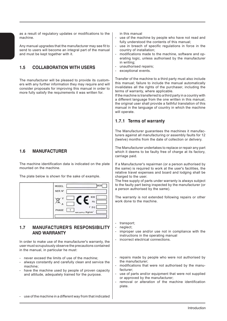 5 collaboration with users, 6 manufacturer, 7 manufacturer's responsibility and warranty | 1 terms of warranty | CEMB USA C71_2 SE evo (B) User Manual | Page 4 / 24