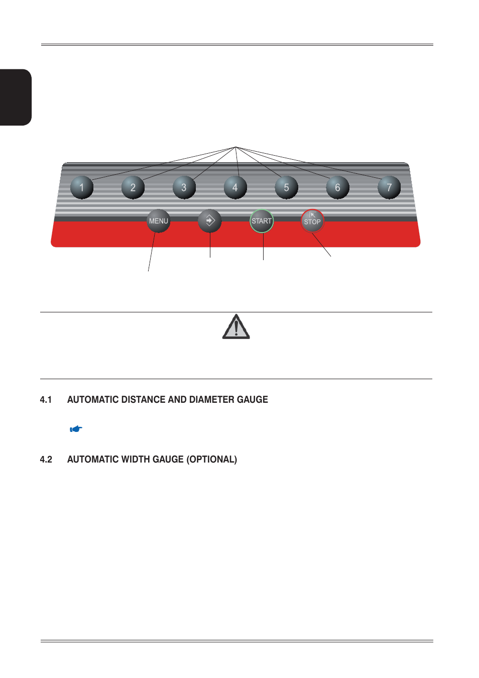Control panel and components, 1 automatic distance and diameter gauge, 2 automatic width gauge (optional) | CEMB USA C73-L SE (B) User Manual | Page 10 / 28