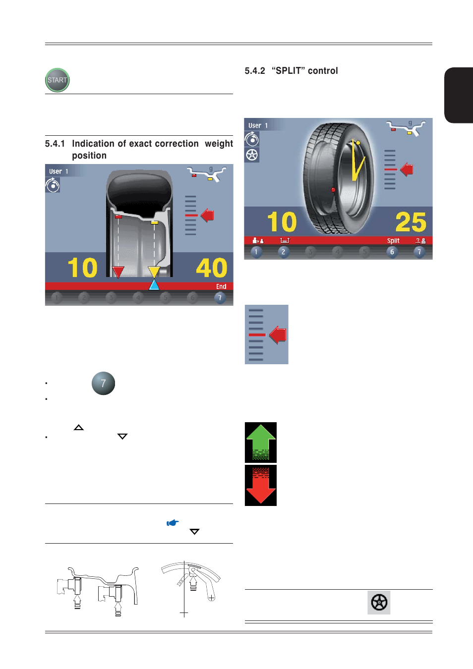 1 indication of exact correction weight position, 2 “split” control | CEMB USA C73-L SE (B) User Manual | Page 15 / 28
