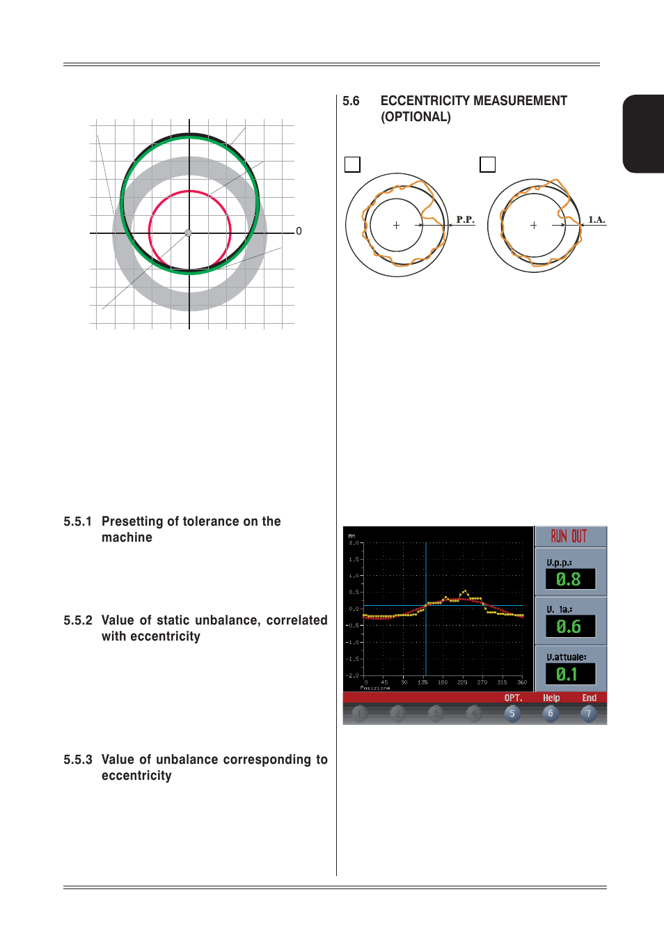 1 presetting of tolerance on the machine, 3 value of unbalance corresponding to eccentricity, 6 eccentricity measurement (optional) | CEMB USA C73-L SE (B) User Manual | Page 17 / 28